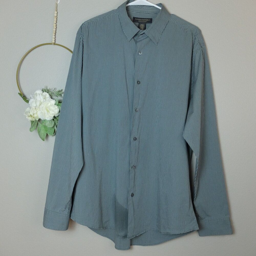 Banana Republic Stretch Classic Green Button Down Dress Shirt Size XL